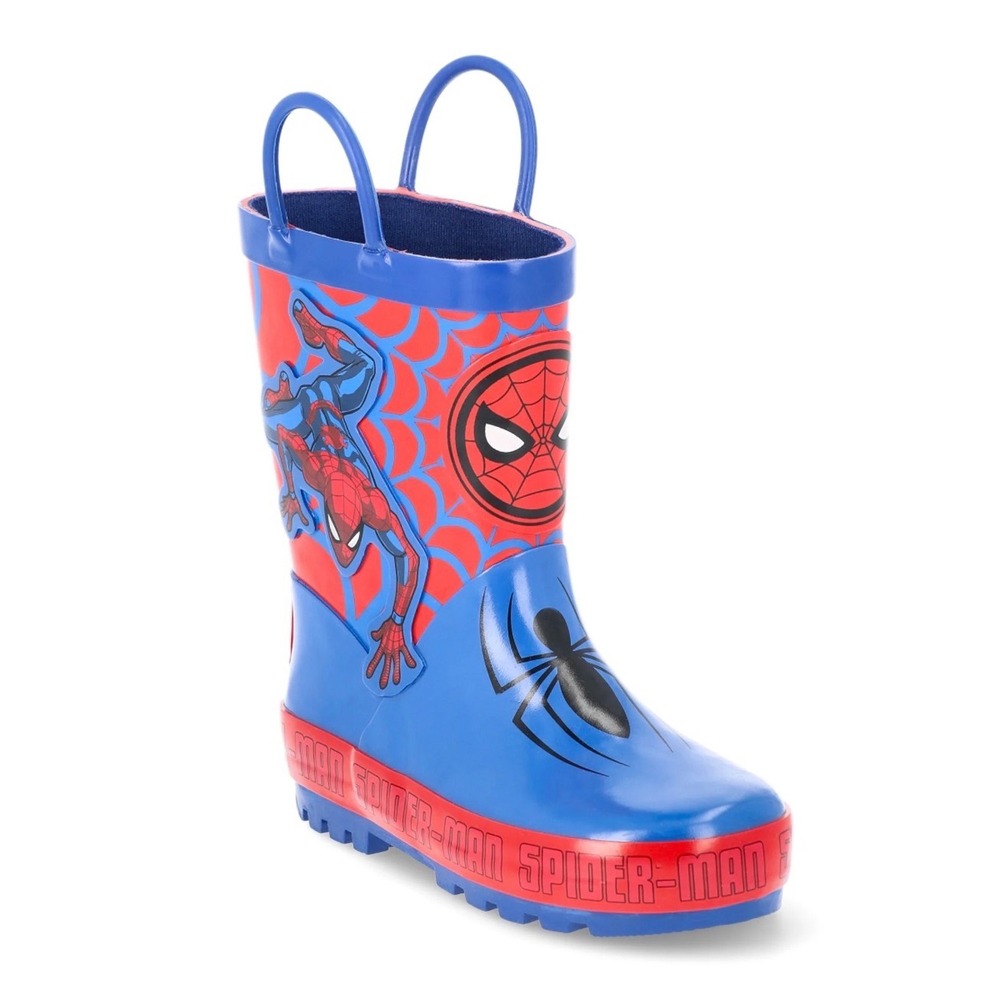 Marvel Spider-Man Toddler Boys Rain Boots Blue Red Rubber Size 5/6 Waterproof